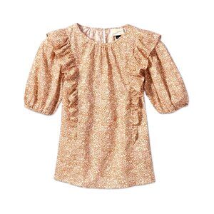 NWT Rust/Ivory Floral Print Puff Short-Sleeve Ruffle Blouse - Womens Size XS Top